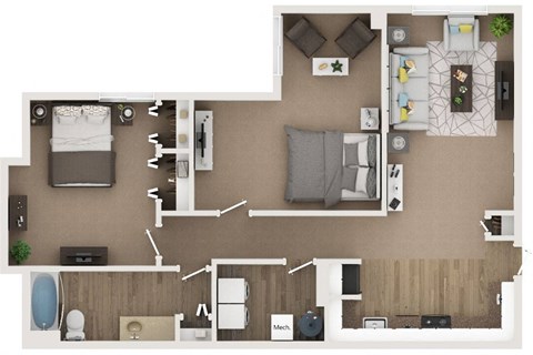 Floor plan for 1 bed, 1 bath, 1100 sqft